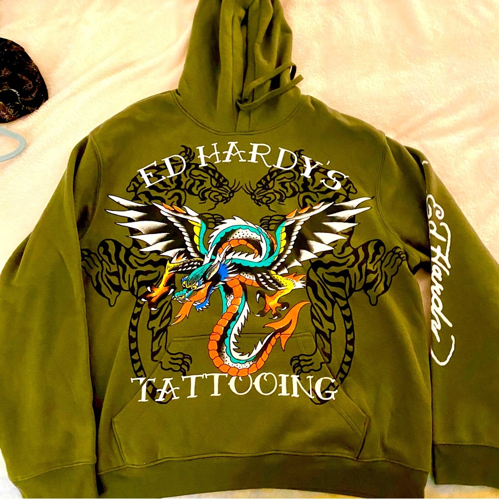 Ed Hardy Men’s NWT Winged Dragon Tattooing Hoodie Sweatshirt sz XL